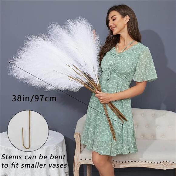 8 PCS Faux Pampas Grass Decor 38"/3.1FT Tall Fake Pompas Floral Large Artificial - Picture 2 of 7